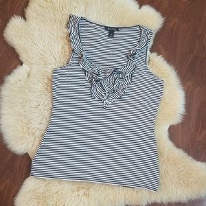 Black/White Ruffle Collar Striped Tank EUC